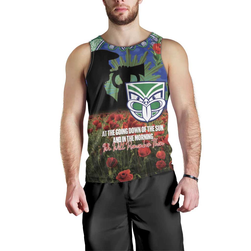 Personalised NZ Warriors Rugby ANZAC Day Men Tank Top Last Post Poppy We Will Remember Them