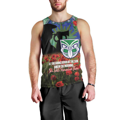 Personalised NZ Warriors Rugby ANZAC Day Men Tank Top Last Post Poppy We Will Remember Them