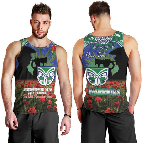 Personalised NZ Warriors Rugby ANZAC Day Men Tank Top Last Post Poppy We Will Remember Them