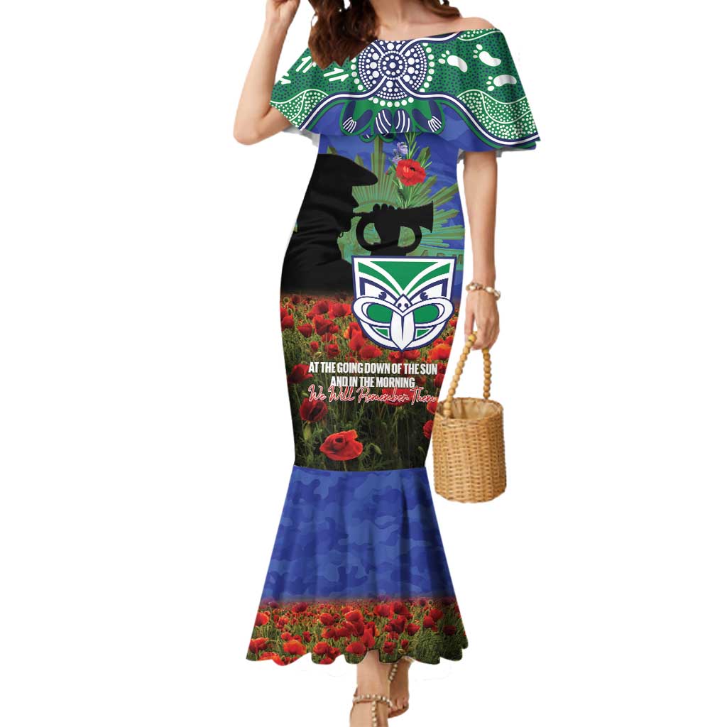 Personalised NZ Warriors Rugby ANZAC Day Mermaid Dress Last Post Poppy We Will Remember Them
