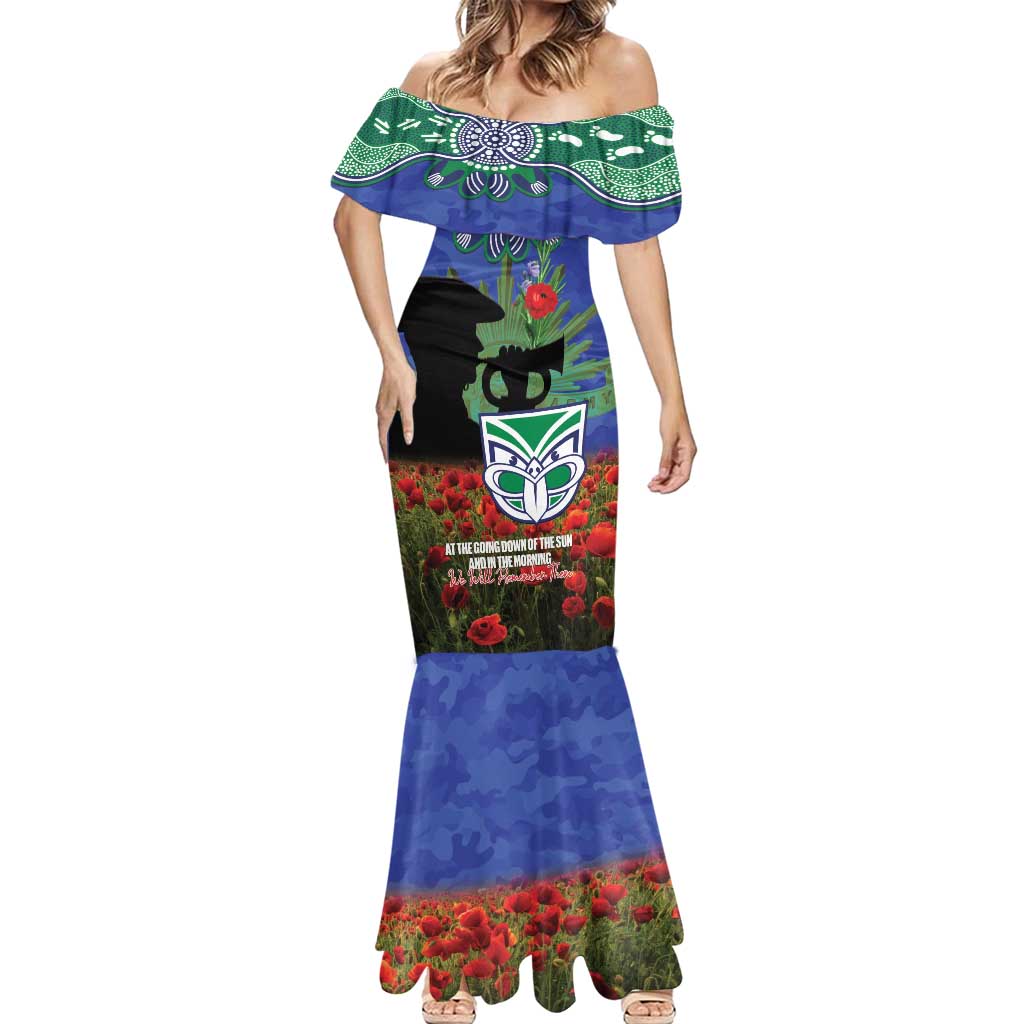 Personalised NZ Warriors Rugby ANZAC Day Mermaid Dress Last Post Poppy We Will Remember Them