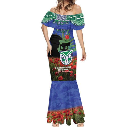 Personalised NZ Warriors Rugby ANZAC Day Mermaid Dress Last Post Poppy We Will Remember Them
