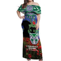 Personalised NZ Warriors Rugby ANZAC Day Off Shoulder Maxi Dress Last Post Poppy We Will Remember Them