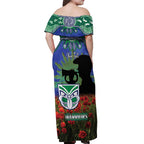 Personalised NZ Warriors Rugby ANZAC Day Off Shoulder Maxi Dress Last Post Poppy We Will Remember Them