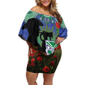 Personalised NZ Warriors Rugby ANZAC Day Off Shoulder Short Dress Last Post Poppy We Will Remember Them
