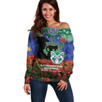 Personalised NZ Warriors Rugby ANZAC Day Off Shoulder Sweater Last Post Poppy We Will Remember Them