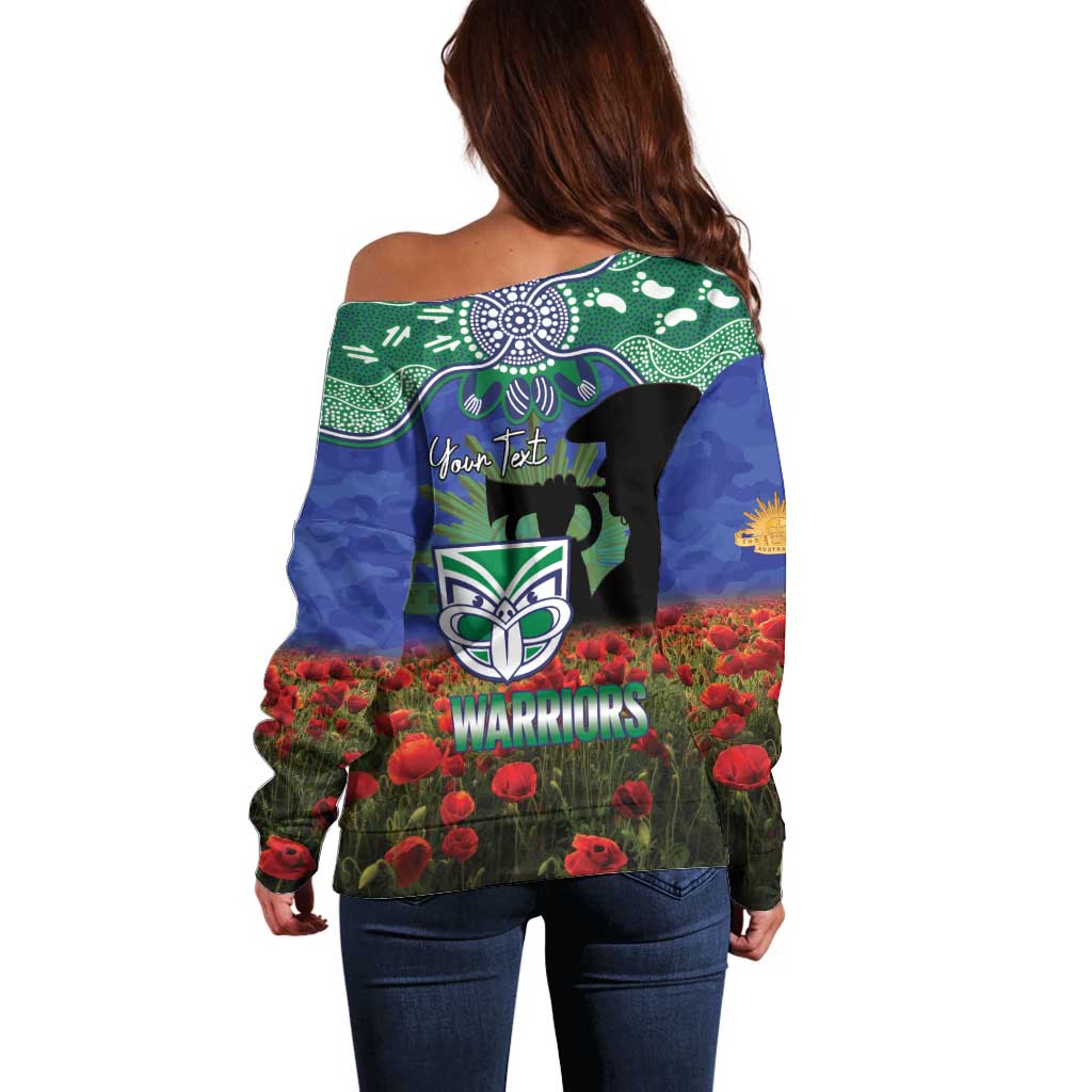 Personalised NZ Warriors Rugby ANZAC Day Off Shoulder Sweater Last Post Poppy We Will Remember Them