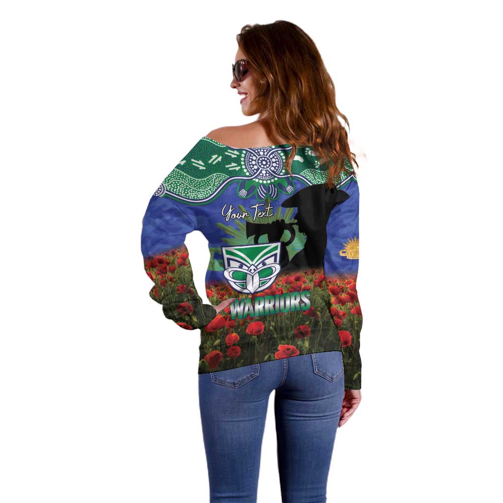 Personalised NZ Warriors Rugby ANZAC Day Off Shoulder Sweater Last Post Poppy We Will Remember Them