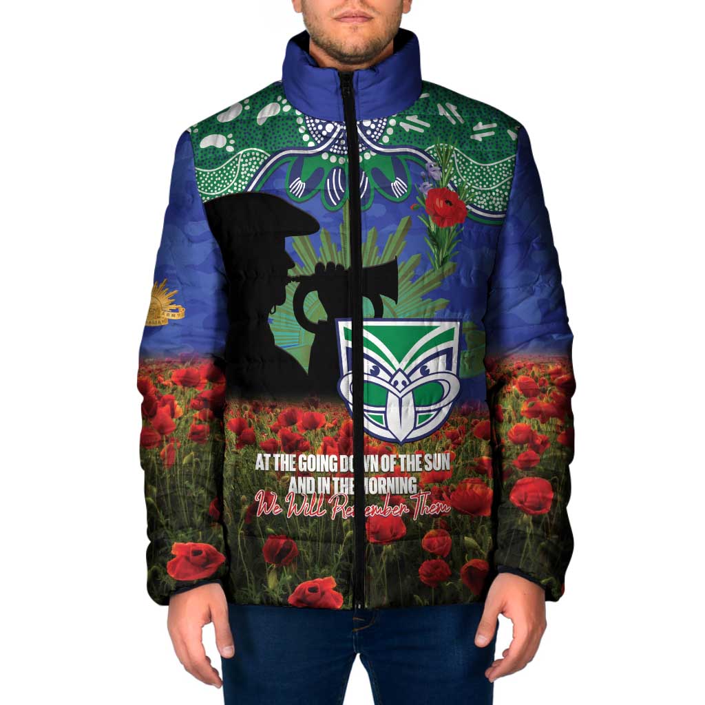Personalised NZ Warriors Rugby ANZAC Day Padded Jacket Last Post Poppy We Will Remember Them