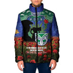 Personalised NZ Warriors Rugby ANZAC Day Padded Jacket Last Post Poppy We Will Remember Them