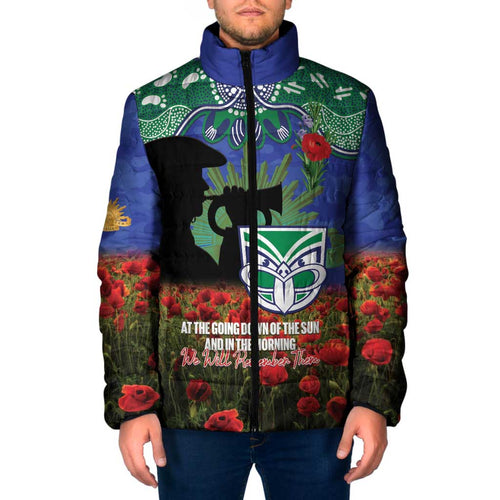 Personalised NZ Warriors Rugby ANZAC Day Padded Jacket Last Post Poppy We Will Remember Them