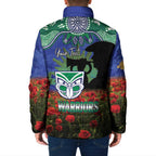 Personalised NZ Warriors Rugby ANZAC Day Padded Jacket Last Post Poppy We Will Remember Them