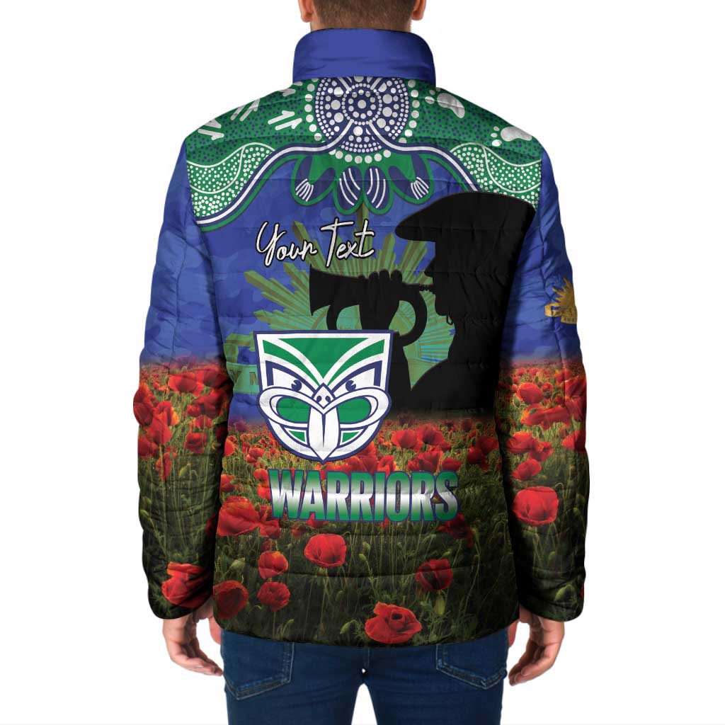 Personalised NZ Warriors Rugby ANZAC Day Padded Jacket Last Post Poppy We Will Remember Them