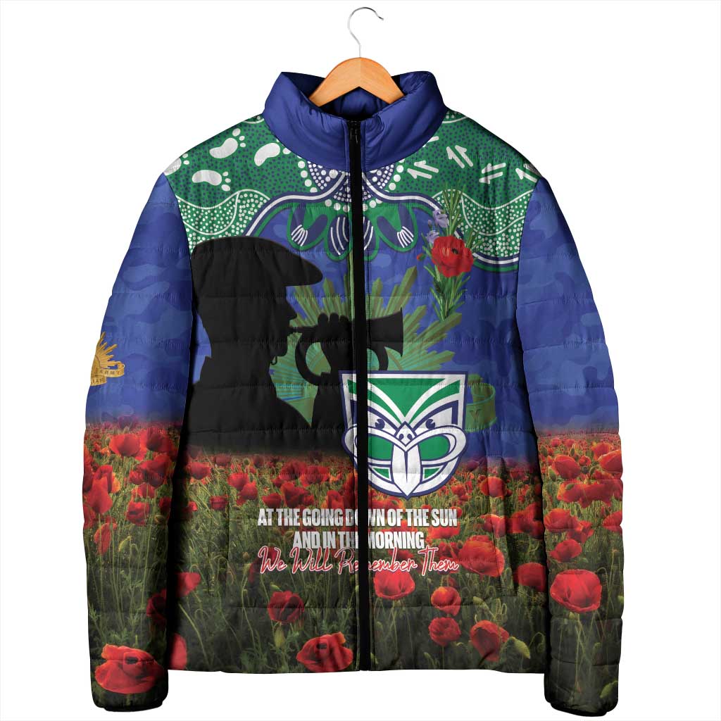Personalised NZ Warriors Rugby ANZAC Day Padded Jacket Last Post Poppy We Will Remember Them