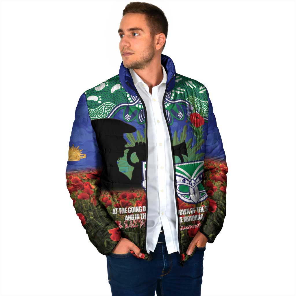 Personalised NZ Warriors Rugby ANZAC Day Padded Jacket Last Post Poppy We Will Remember Them