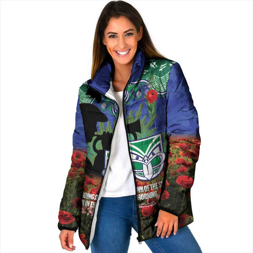 Personalised NZ Warriors Rugby ANZAC Day Padded Jacket Last Post Poppy We Will Remember Them