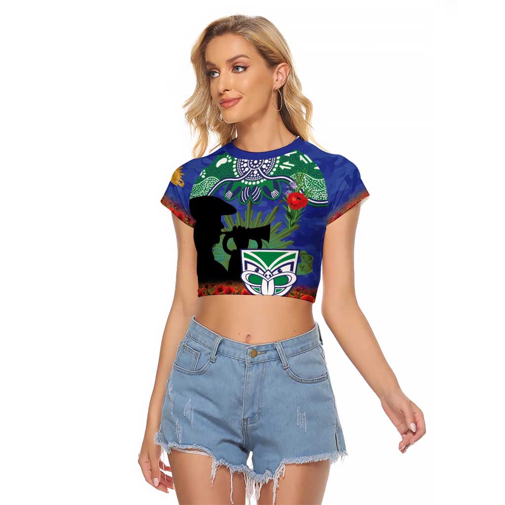 Personalised NZ Warriors Rugby ANZAC Day Raglan Cropped T Shirt Last Post Poppy We Will Remember Them