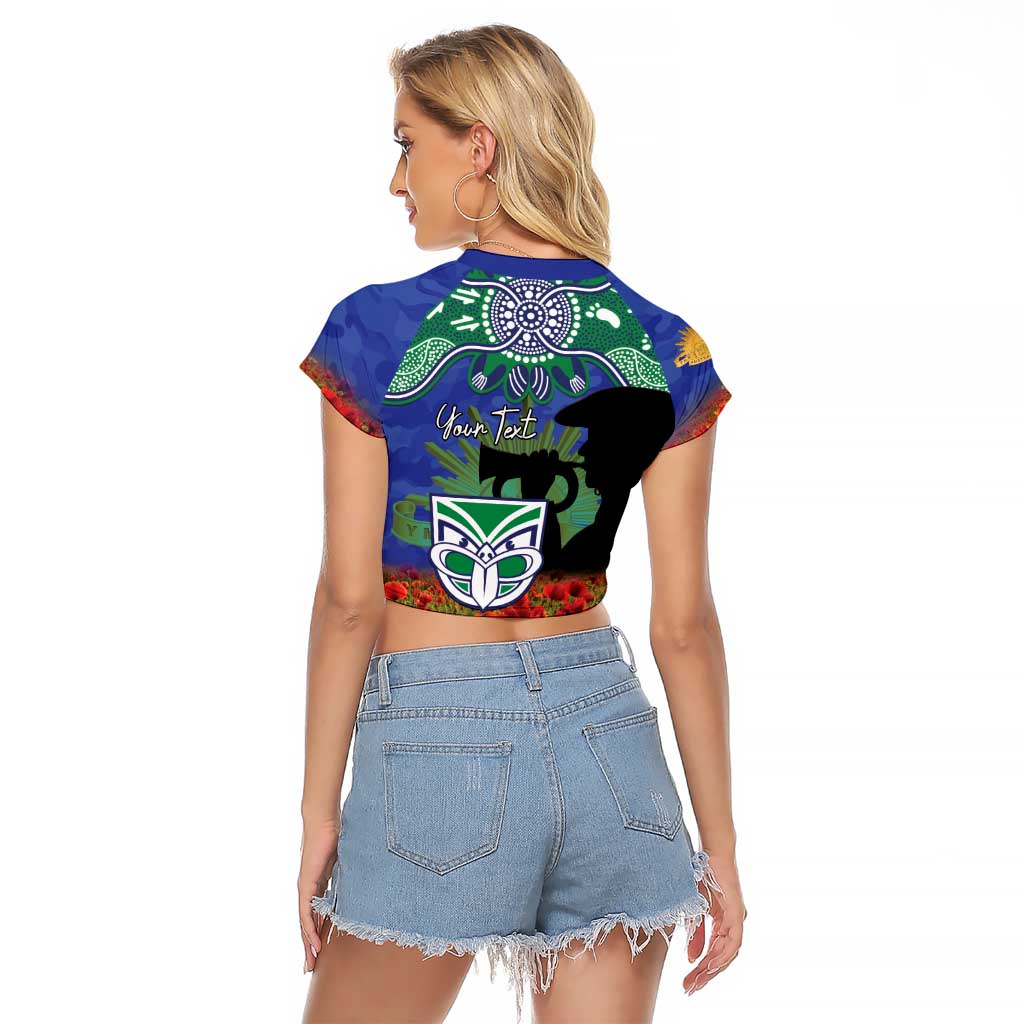 Personalised NZ Warriors Rugby ANZAC Day Raglan Cropped T Shirt Last Post Poppy We Will Remember Them