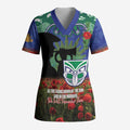 Personalised NZ Warriors Rugby ANZAC Day Scrub Top Last Post Poppy We Will Remember Them