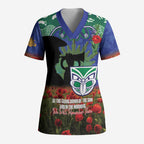 Personalised NZ Warriors Rugby ANZAC Day Scrub Top Last Post Poppy We Will Remember Them