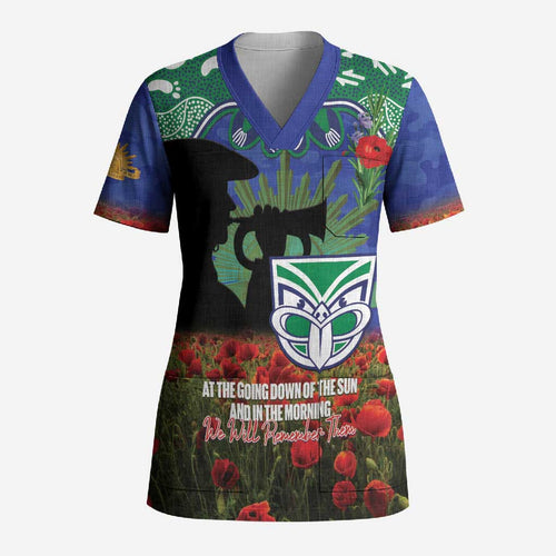 Personalised NZ Warriors Rugby ANZAC Day Scrub Top Last Post Poppy We Will Remember Them