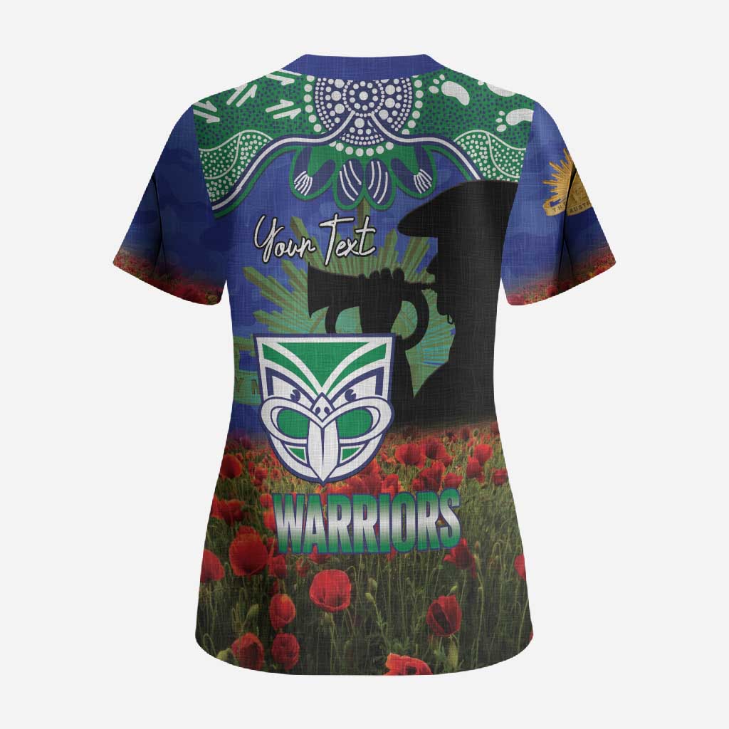Personalised NZ Warriors Rugby ANZAC Day Scrub Top Last Post Poppy We Will Remember Them