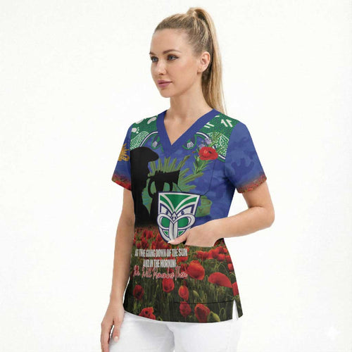 Personalised NZ Warriors Rugby ANZAC Day Scrub Top Last Post Poppy We Will Remember Them