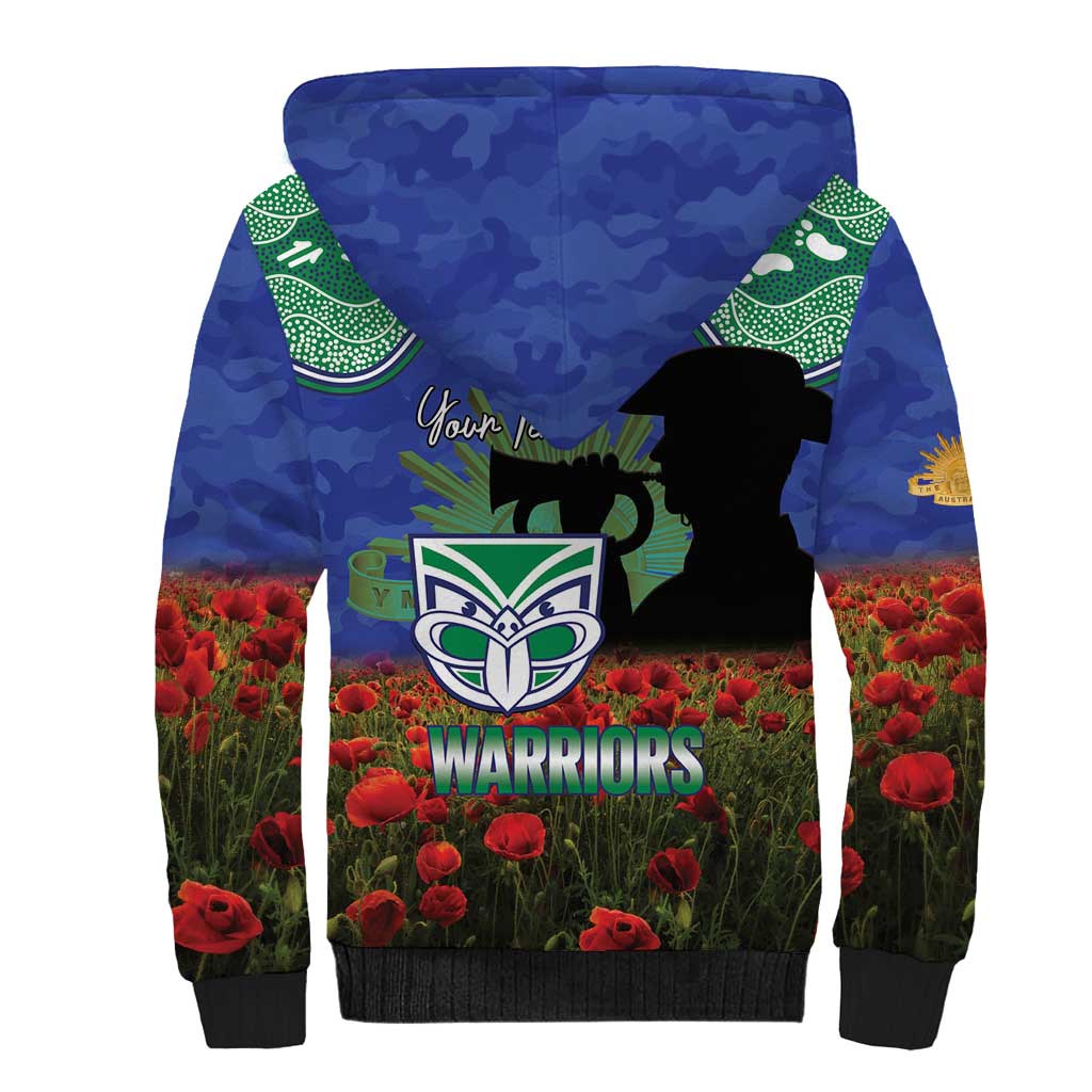 Personalised NZ Warriors Rugby ANZAC Day Sherpa Hoodie Last Post Poppy We Will Remember Them