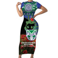 Personalised NZ Warriors Rugby ANZAC Day Short Sleeve Bodycon Dress Last Post Poppy We Will Remember Them