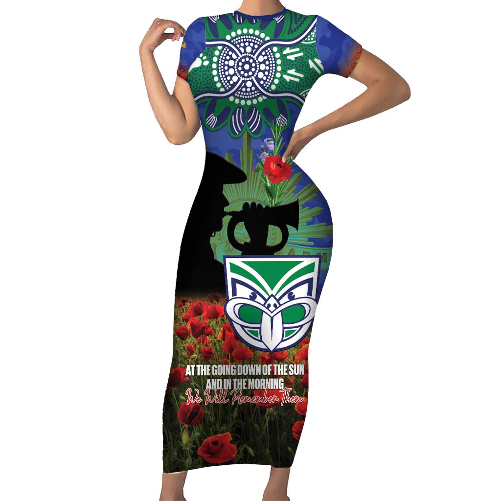Personalised NZ Warriors Rugby ANZAC Day Short Sleeve Bodycon Dress Last Post Poppy We Will Remember Them