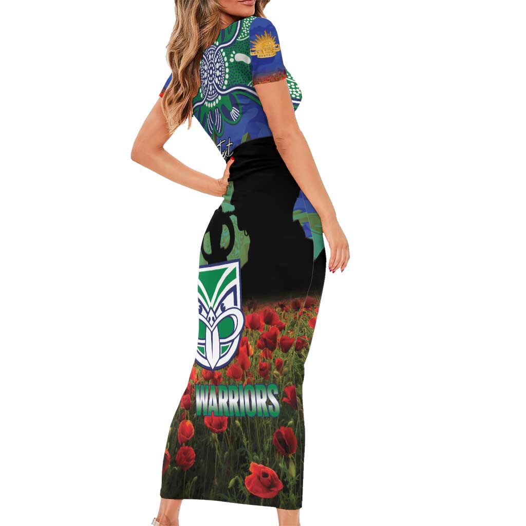 Personalised NZ Warriors Rugby ANZAC Day Short Sleeve Bodycon Dress Last Post Poppy We Will Remember Them