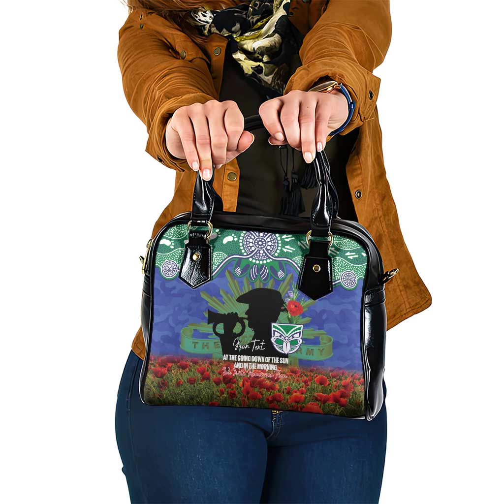 Personalised NZ Warriors Rugby ANZAC Day Shoulder Handbag Last Post Poppy We Will Remember Them