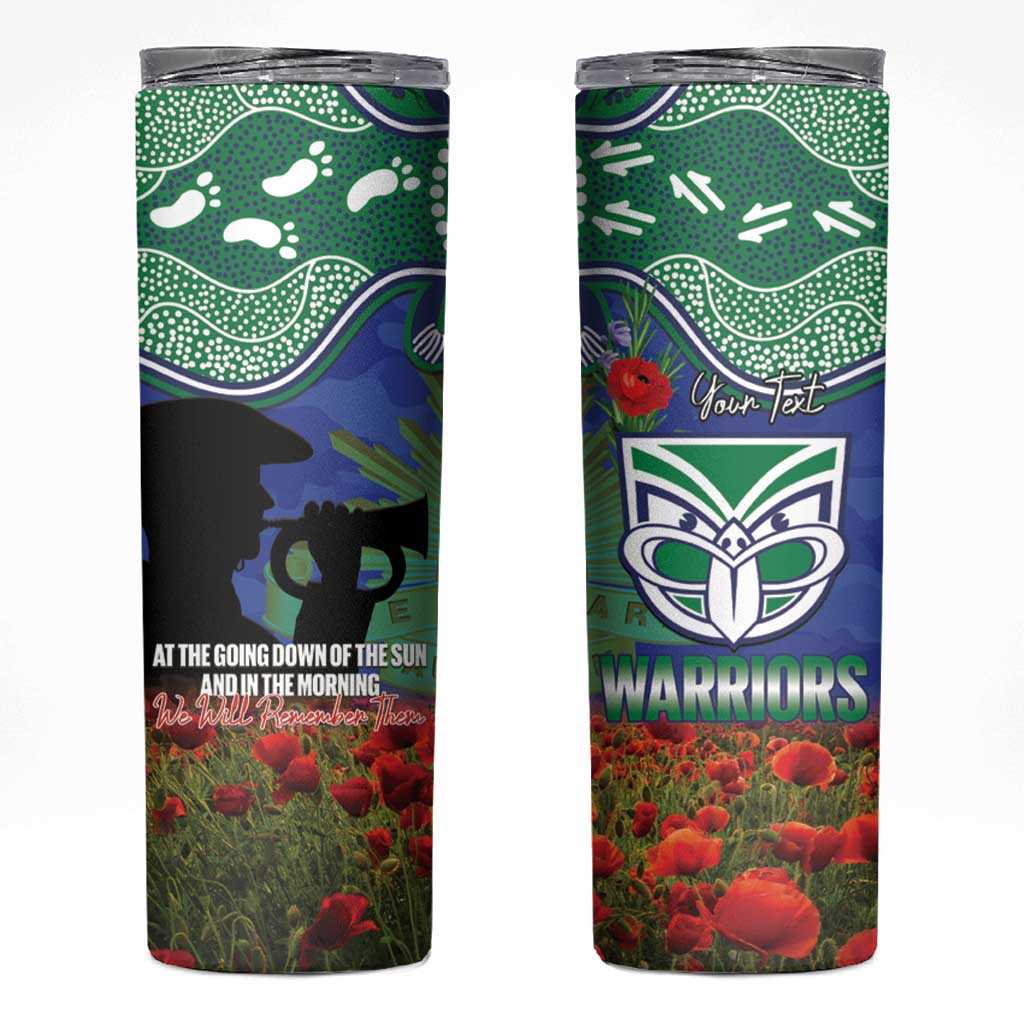 Personalised NZ Warriors Rugby ANZAC Day Skinny Tumbler Last Post Poppy We Will Remember Them