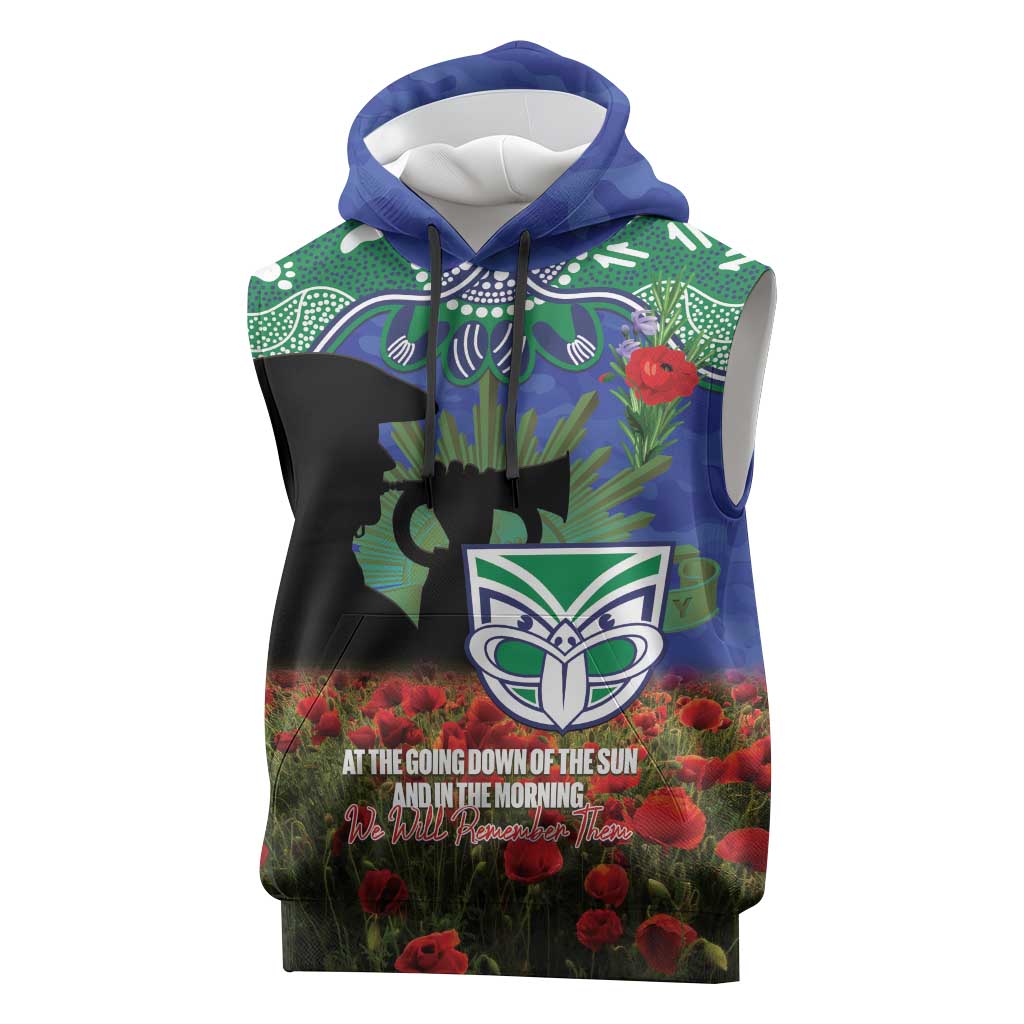 Personalised NZ Warriors Rugby ANZAC Day Sleeveless Hoodie Last Post Poppy We Will Remember Them