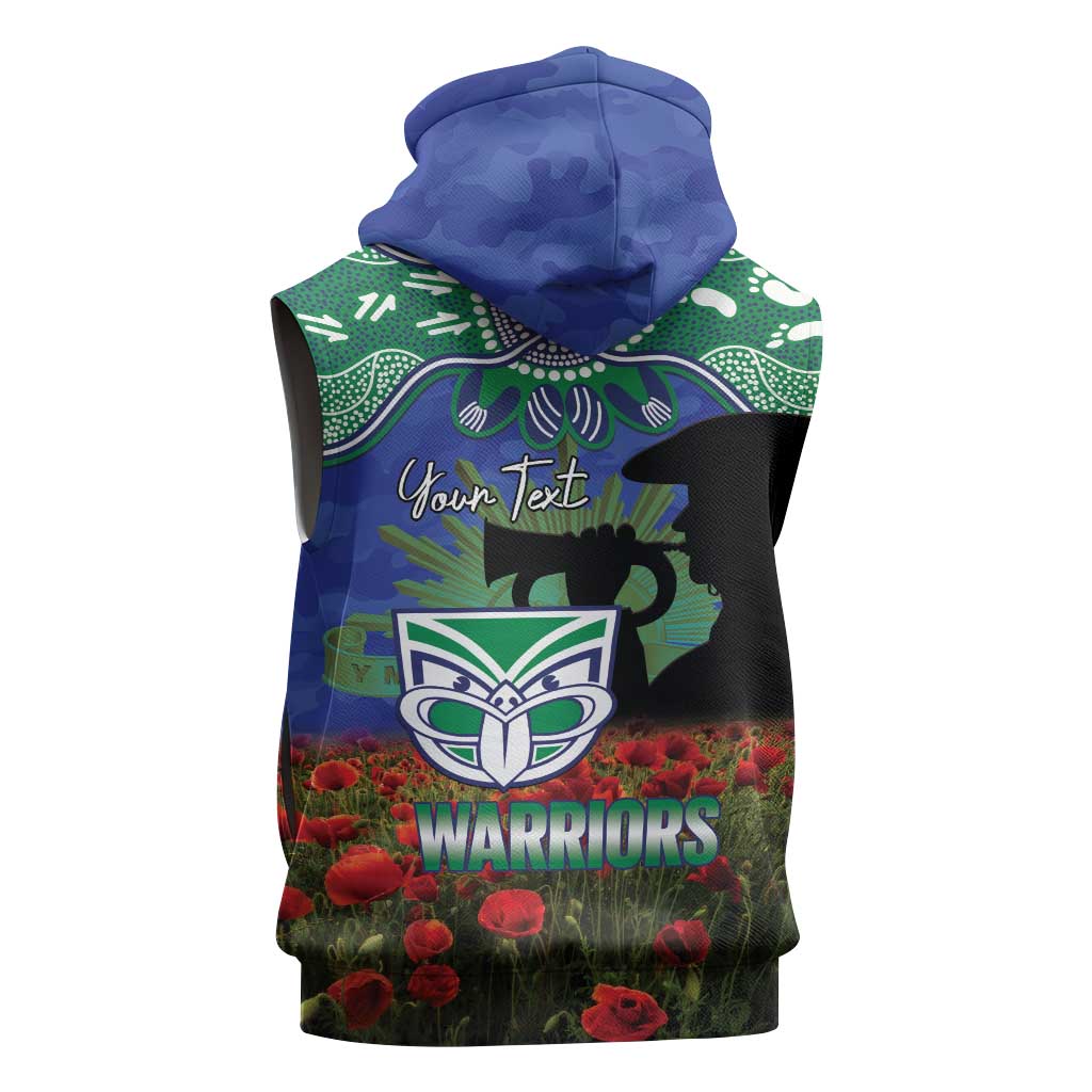 Personalised NZ Warriors Rugby ANZAC Day Sleeveless Hoodie Last Post Poppy We Will Remember Them