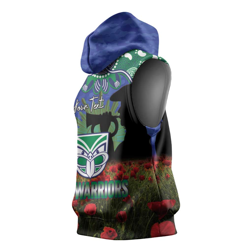 Personalised NZ Warriors Rugby ANZAC Day Sleeveless Hoodie Last Post Poppy We Will Remember Them
