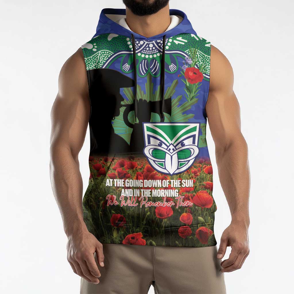 Personalised NZ Warriors Rugby ANZAC Day Sleeveless Hoodie Last Post Poppy We Will Remember Them