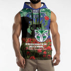 Personalised NZ Warriors Rugby ANZAC Day Sleeveless Hoodie Last Post Poppy We Will Remember Them