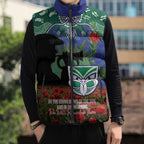 Personalised NZ Warriors Rugby ANZAC Day Sleeveless Puffer Jacket Last Post Poppy We Will Remember Them