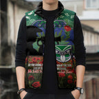 Personalised NZ Warriors Rugby ANZAC Day Sleeveless Puffer Jacket Last Post Poppy We Will Remember Them