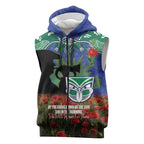 Personalised NZ Warriors Rugby ANZAC Day Sleeveless Zip Hoodie Last Post Poppy We Will Remember Them