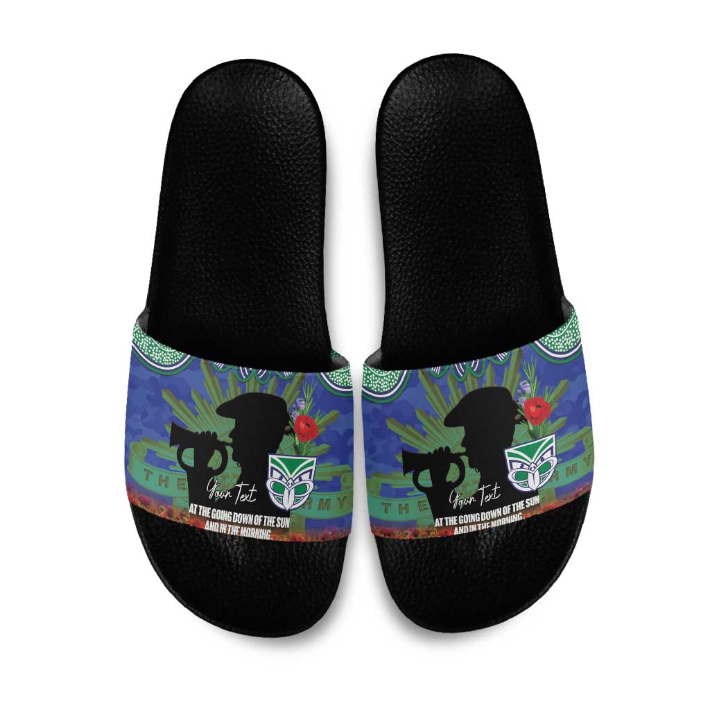 Personalised NZ Warriors Rugby ANZAC Day Slide Sandals Last Post Poppy We Will Remember Them