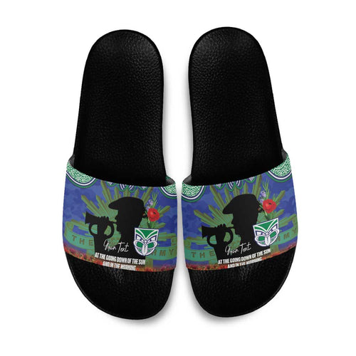 Personalised NZ Warriors Rugby ANZAC Day Slide Sandals Last Post Poppy We Will Remember Them