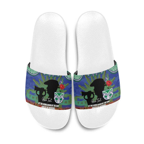 Personalised NZ Warriors Rugby ANZAC Day Slide Sandals Last Post Poppy We Will Remember Them
