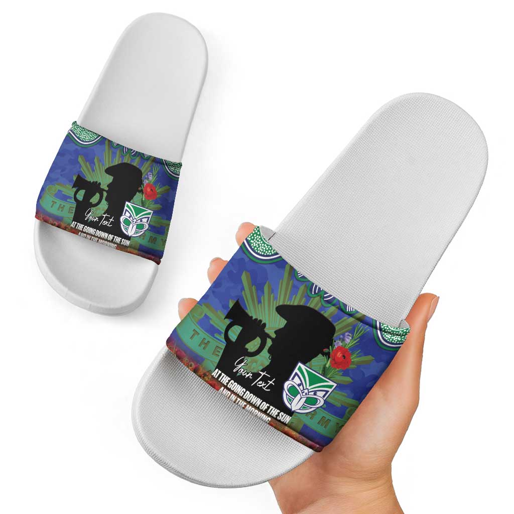 Personalised NZ Warriors Rugby ANZAC Day Slide Sandals Last Post Poppy We Will Remember Them