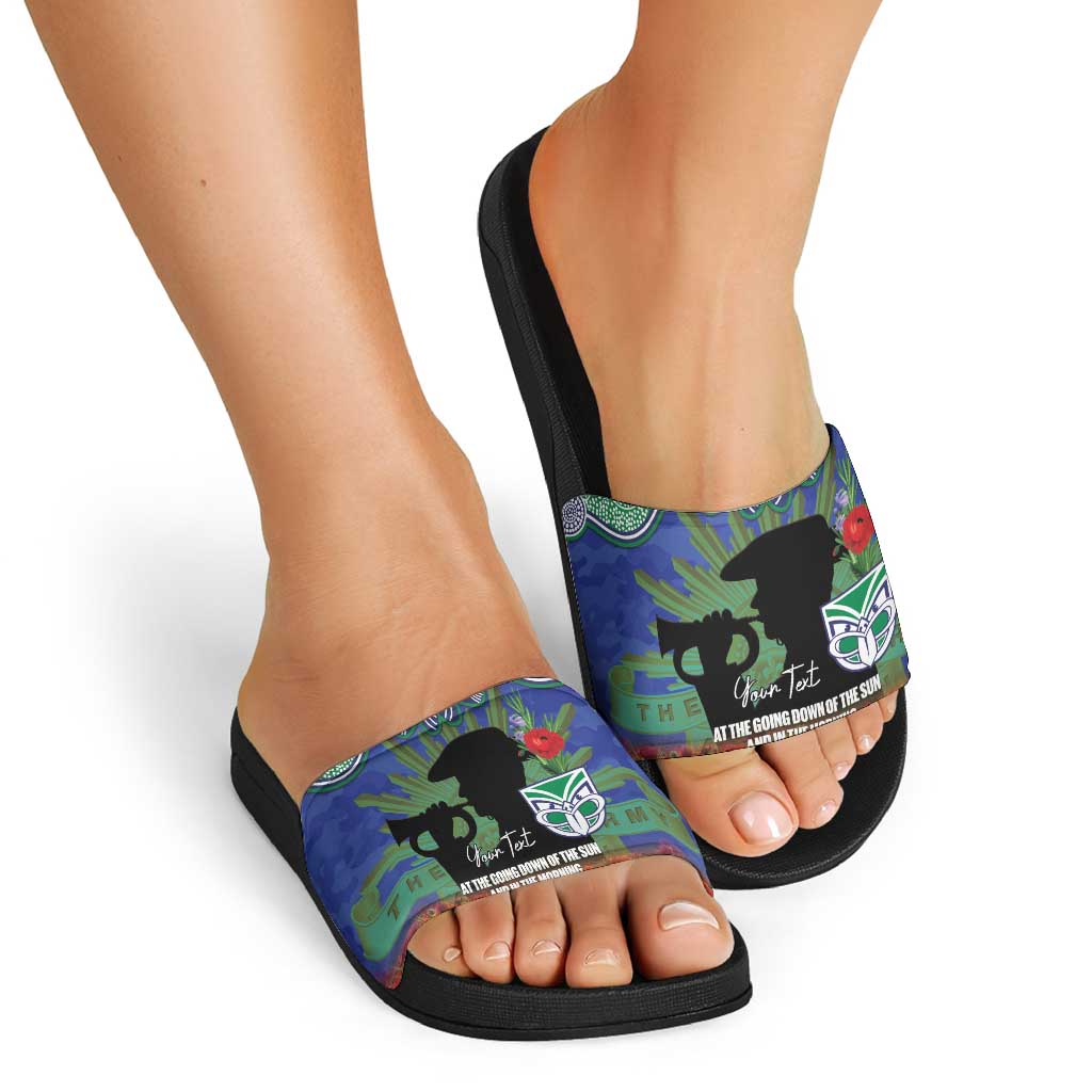 Personalised NZ Warriors Rugby ANZAC Day Slide Sandals Last Post Poppy We Will Remember Them