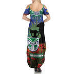 Personalised NZ Warriors Rugby ANZAC Day Summer Maxi Dress Last Post Poppy We Will Remember Them