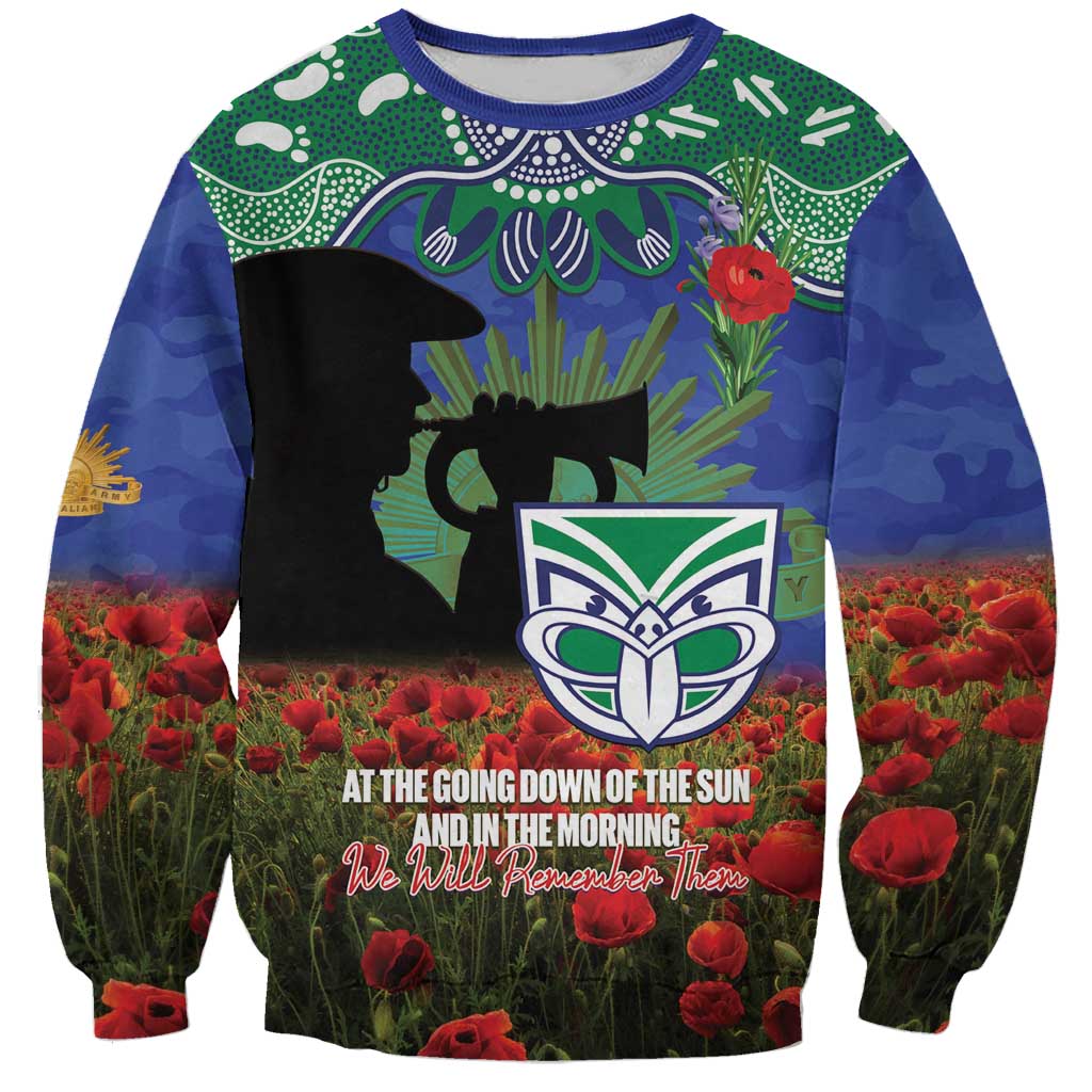 Personalised NZ Warriors Rugby ANZAC Day Sweatshirt Last Post Poppy We Will Remember Them
