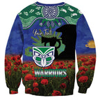 Personalised NZ Warriors Rugby ANZAC Day Sweatshirt Last Post Poppy We Will Remember Them