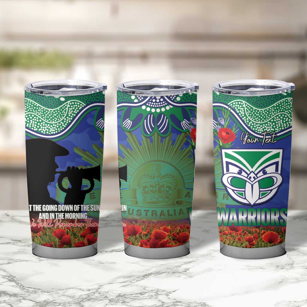 Personalised NZ Warriors Rugby ANZAC Day Tumbler Cup Last Post Poppy We Will Remember Them